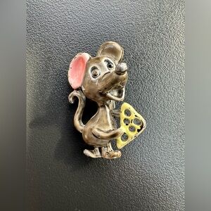 Vintage Gerry’s Enamel Mouse Cheese Whimsical Brooch
